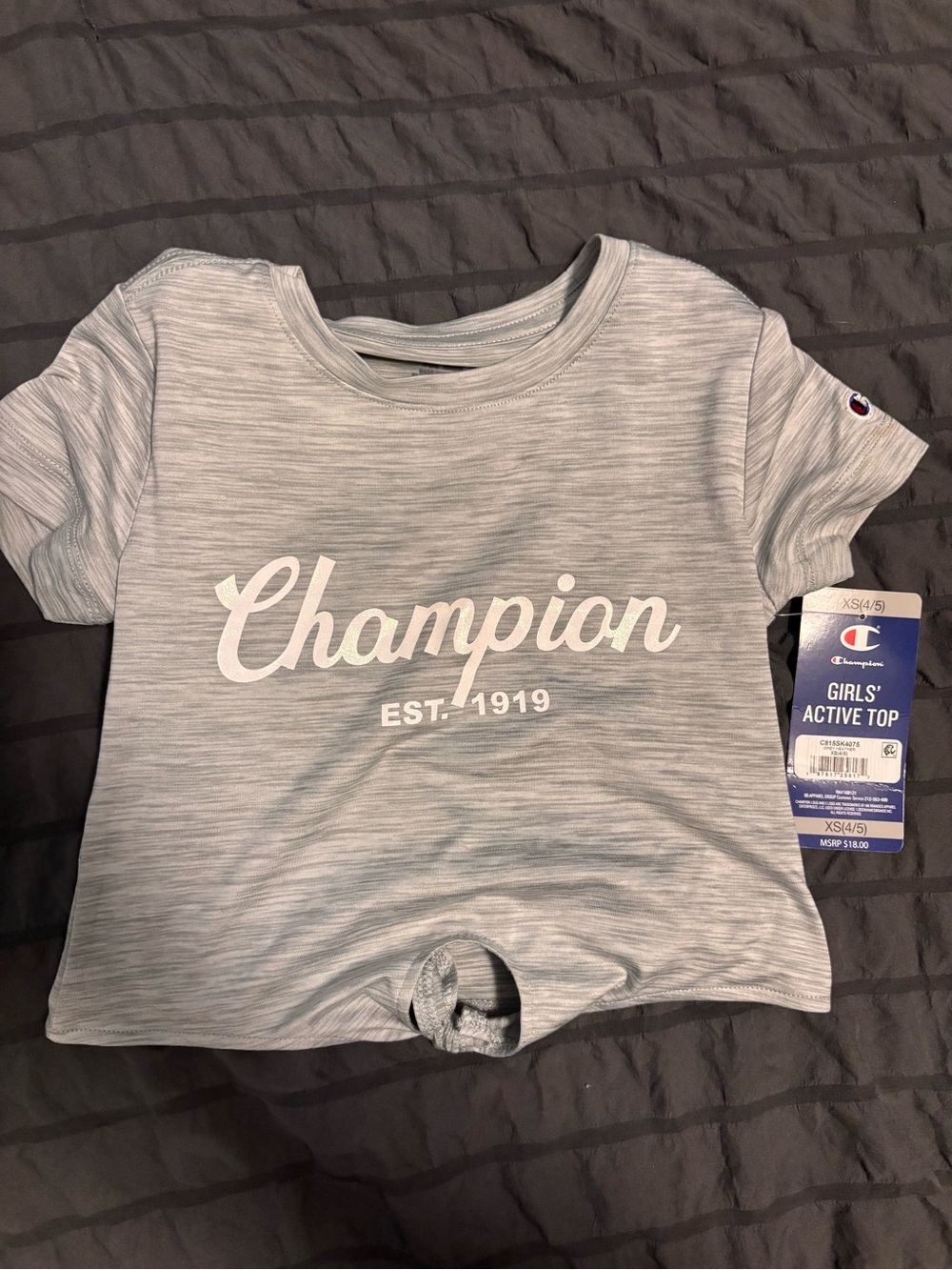 Champion Light Gray Girls' Short Sleeve Active Tee with White Logo